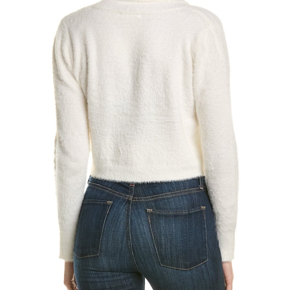 👕525 AMERICA EYELASH COLLARED SWEATER in soft fuzzy white sz lg - Picture 2 of 10